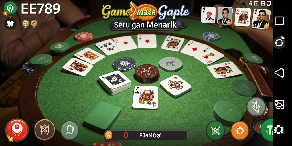 Tampilan gameplay seru di EE789 dengan kartu Gaple yang menarik.