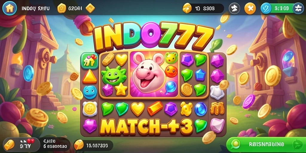 Tangkapan layar utama gameplay INDO777 dengan tantangan Match-3 yang menarik.