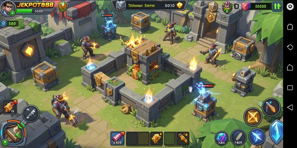Tangkapan layar menunjukkan gameplay seru JEKPOT88 dalam Tower Defense.