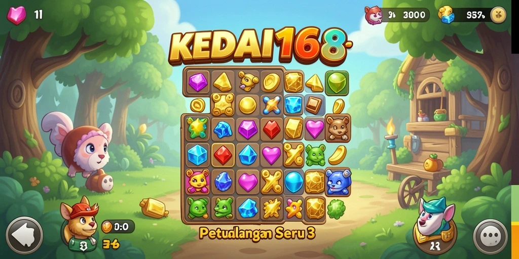 Tangkapan layar KEDAI168 menunjukkan gameplay seru di dunia Match-3.