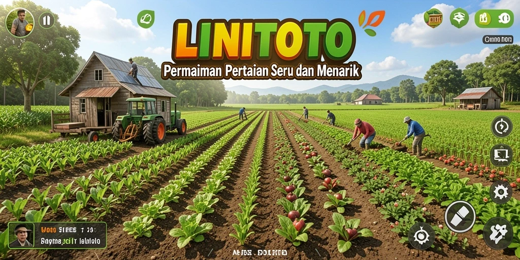 Screenshot utama LINITOTO menampilkan aktivitas bertani yang seru dan interaktif.
