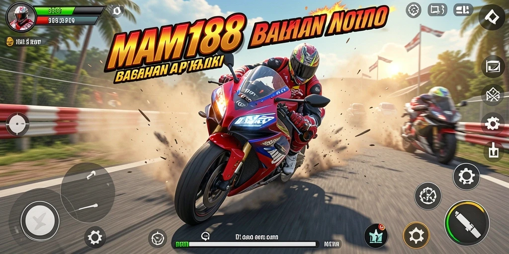Screenshot utama MAMI188 menampilkan aksi balapan motor yang mendebarkan.