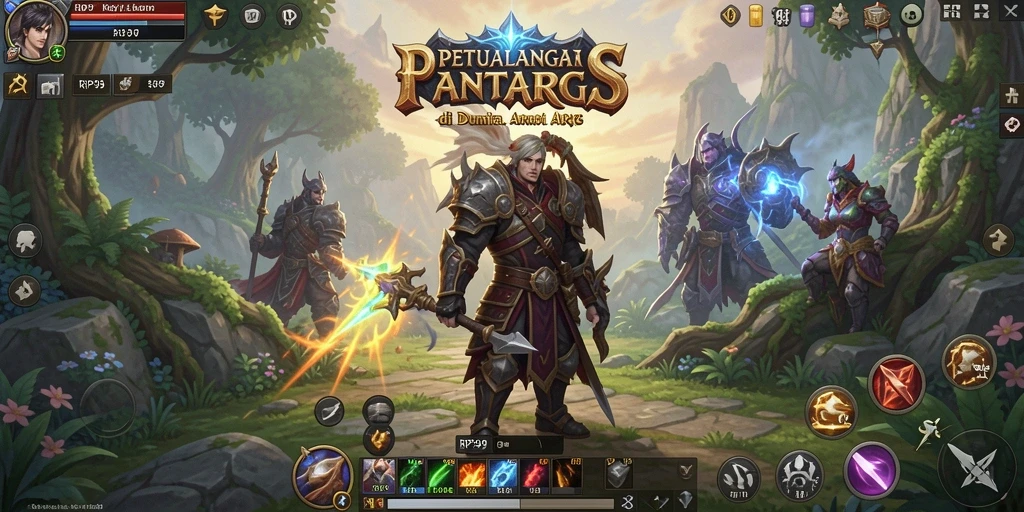 Tampilan dinamis gameplay ARPG dengan karakter bertarung melawan musuh.