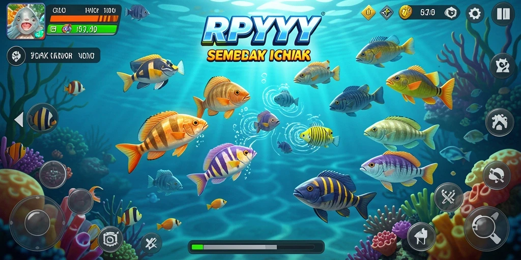 Tampilan screenshot gameplay seru di RPYYY, menembak ikan dengan strategi.