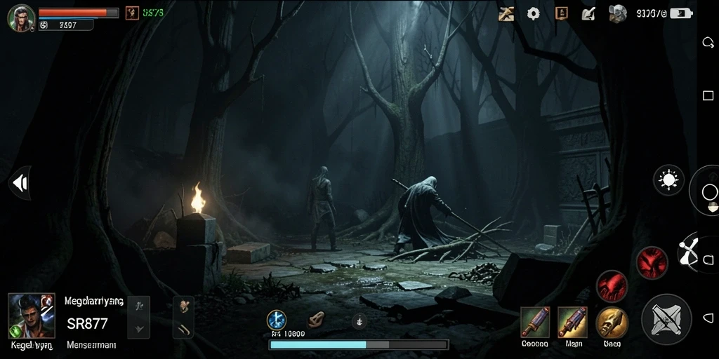 Tangkapan layar gameplay yang menampilkan suasana menyeramkan dari SR877.