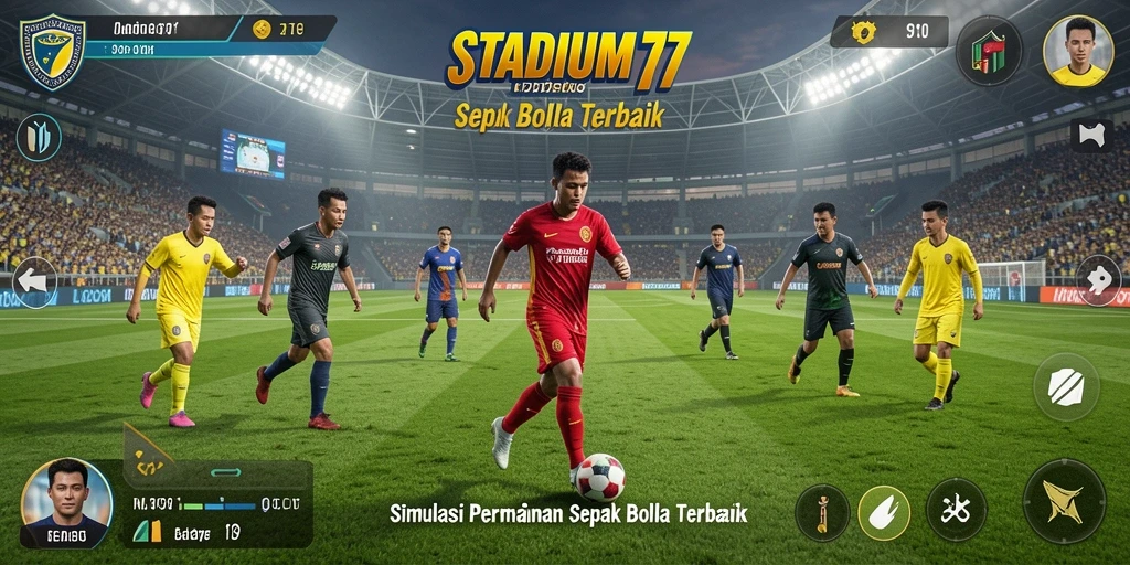 Tampilan gameplay STADIUM77 yang realistis dengan aksi seru di lapangan.